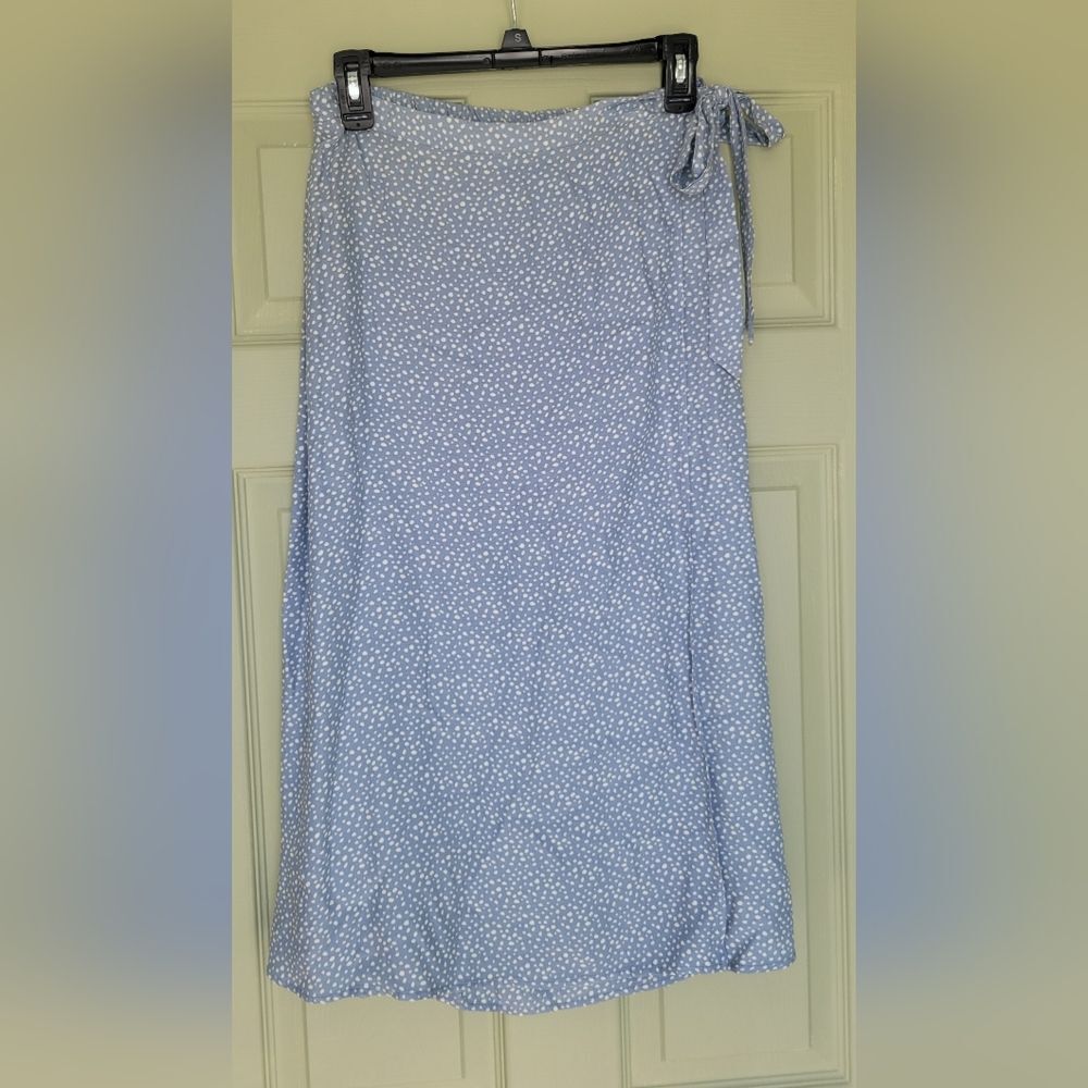 Blue Polka Dot A-Line Wrap Skirt Boho Chic Size M juniors